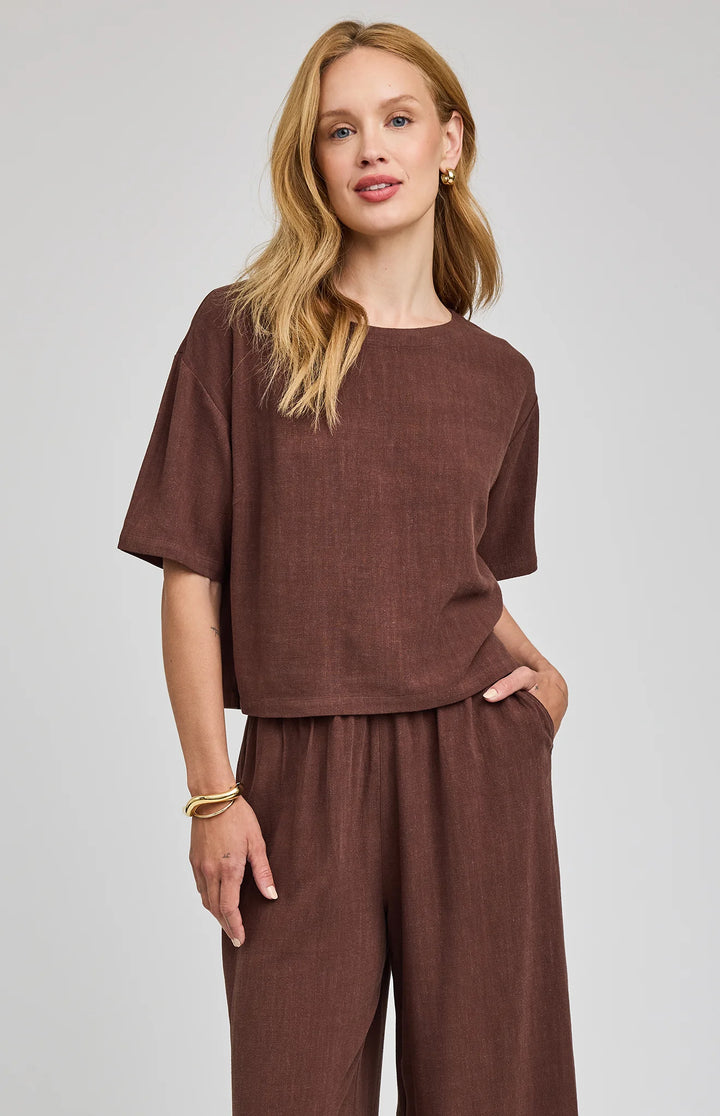 Gemini Espresso Linen Top | Gentle Fawn