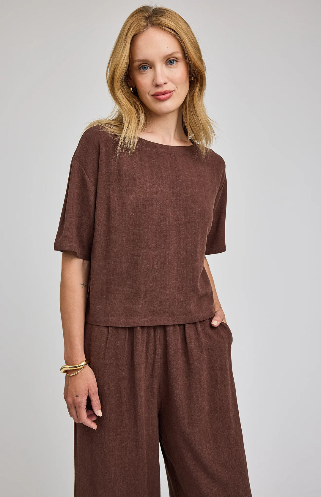 Gemini Espresso Linen Top | Gentle Fawn