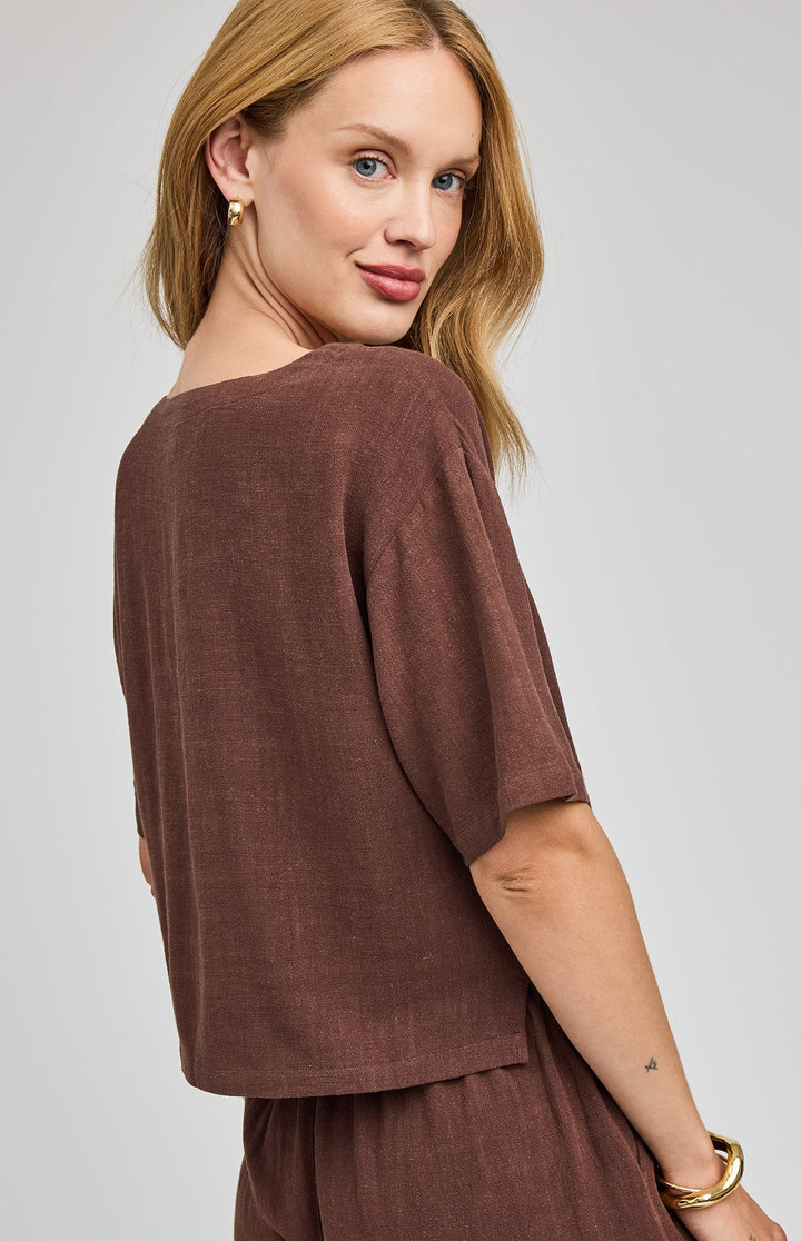 Gemini Espresso Linen Top | Gentle Fawn