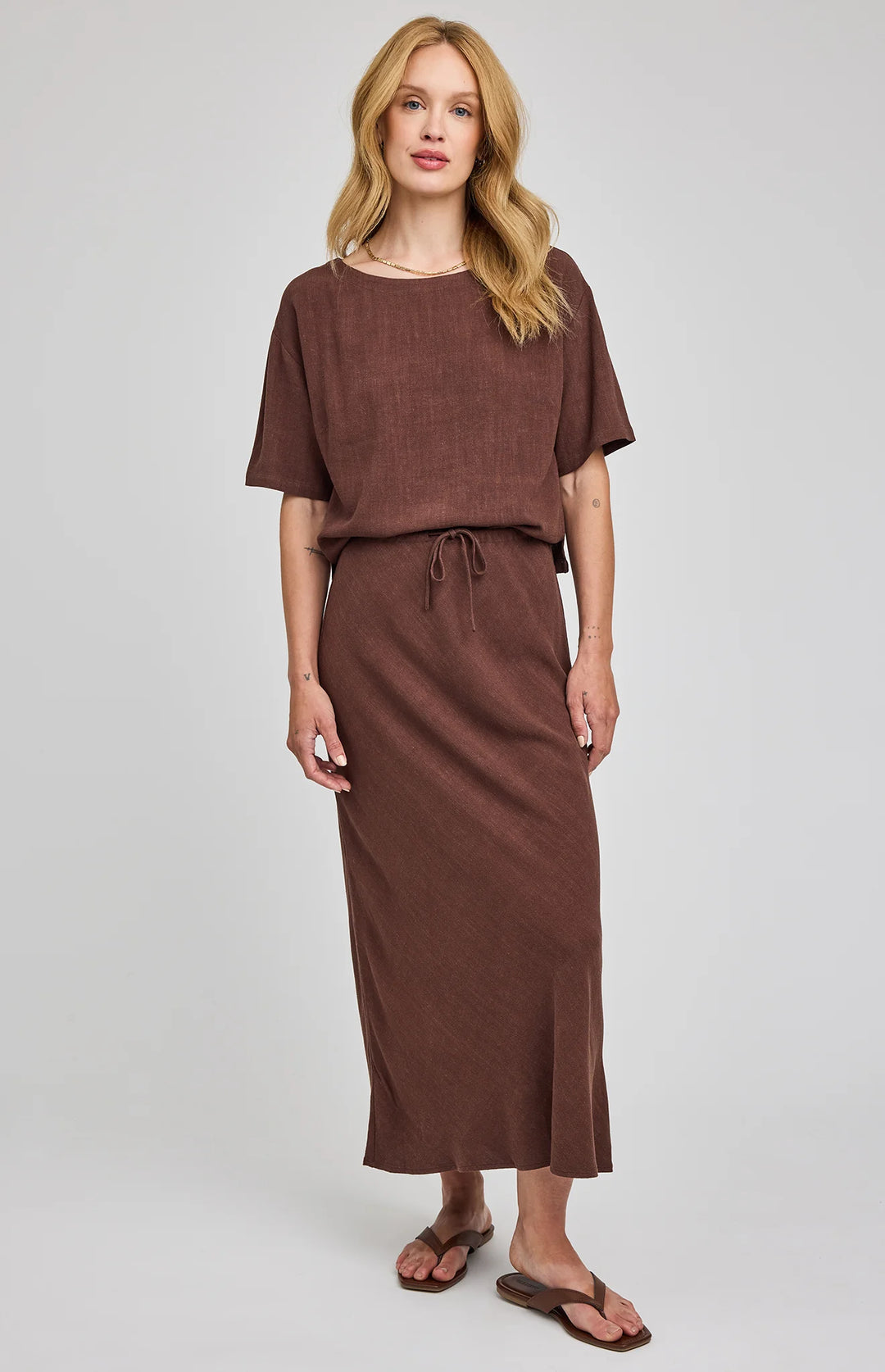 Cassia Espresso Linen Skirt | Gentle Fawn