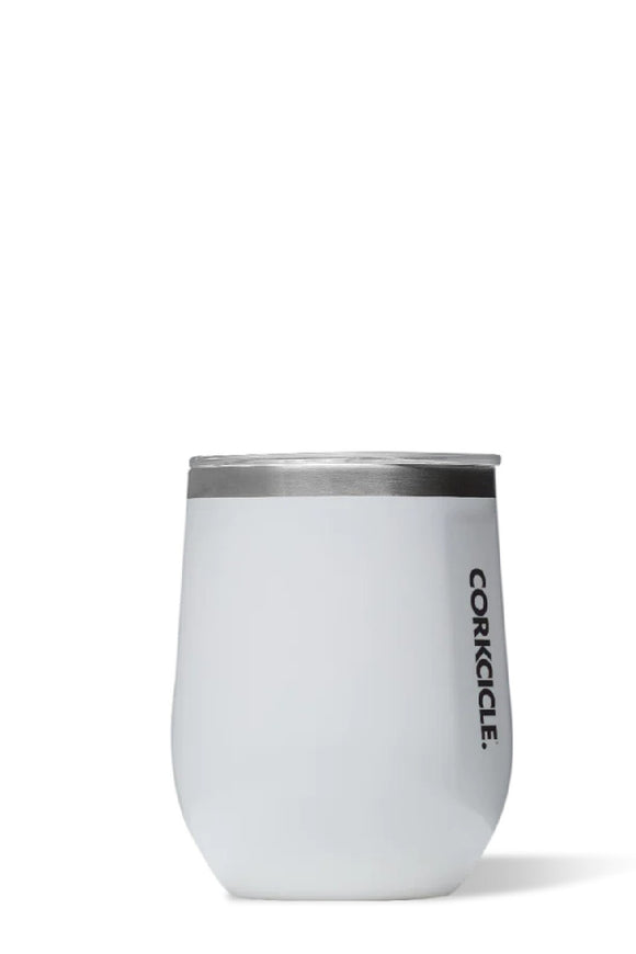 stemless wine tumbler. 12oz glossy white by corkcicle. Summer23. Jolie folie boutique