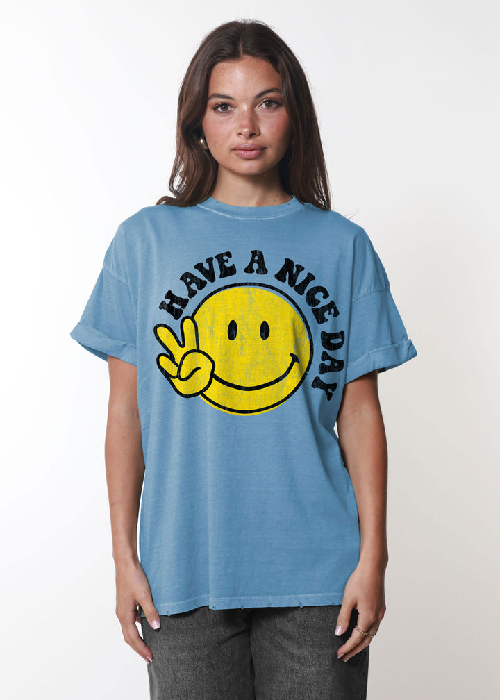 PRESALE Have A Nice Day Boyfriend Tee - Denim Blue