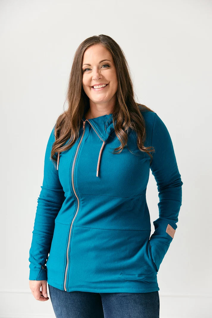 Full Zip Moroccan Blue Hoodie Sweater | Pink Cement