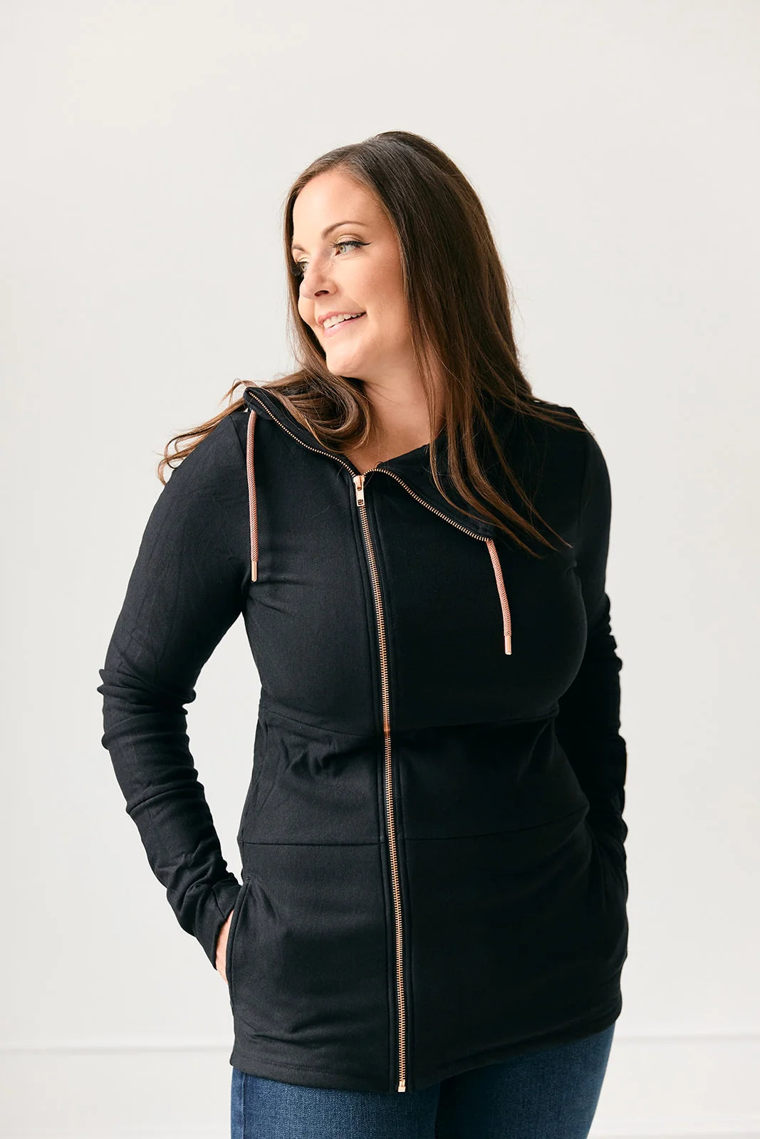 Full Zip Black Hoodie Sweater | Pink Cement