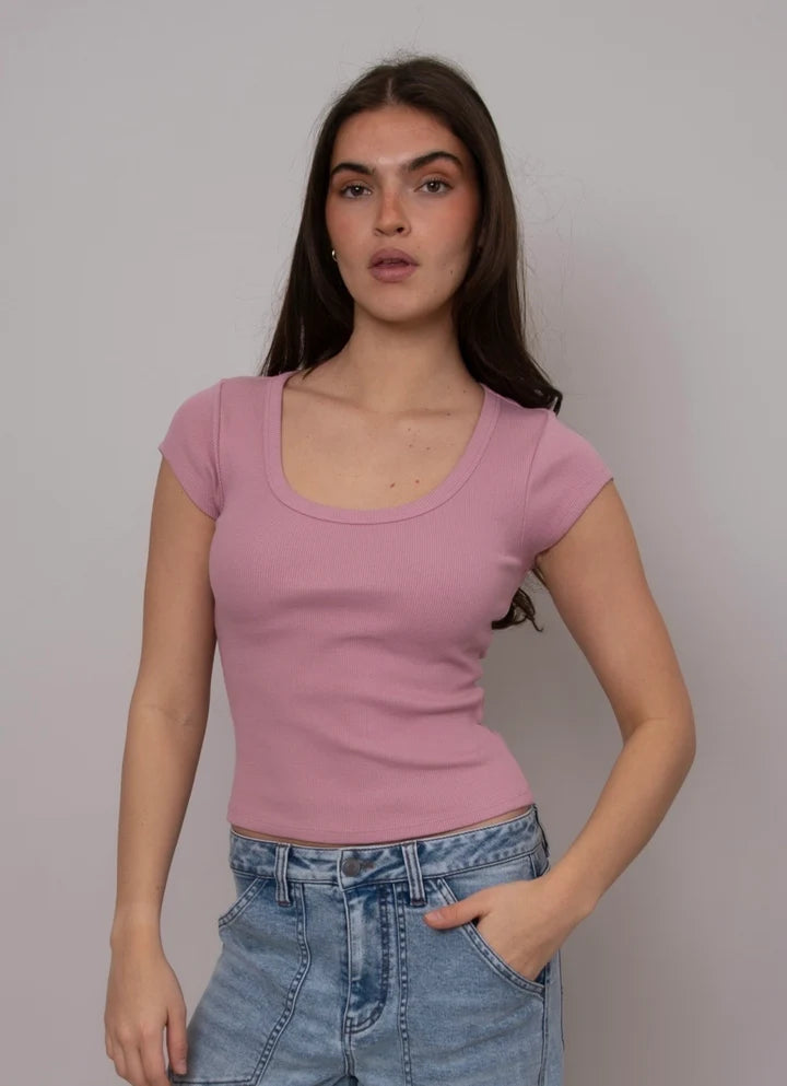 Kendra Scoop Neck Top - Petal Pink | RD Style