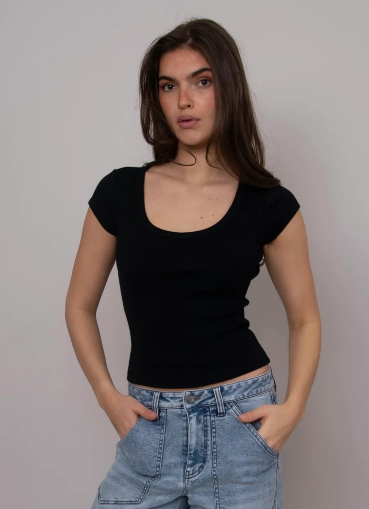 Kendra Scoop Neck Top - Black | RD Style