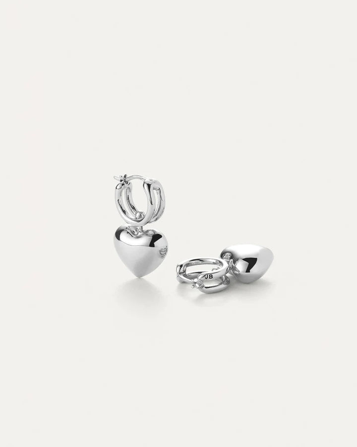 Puffy Heart Huggie Earrings - Silver | Jenny Bird