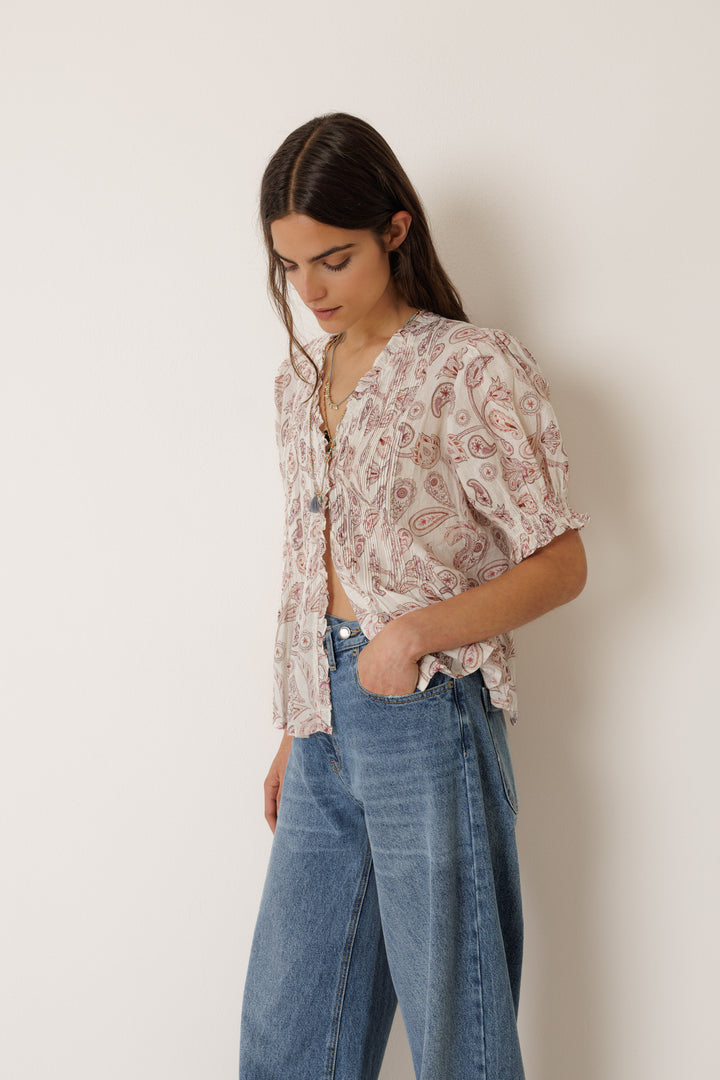 Ruffle Sleeve Paisley Blouse | Indi & Cold