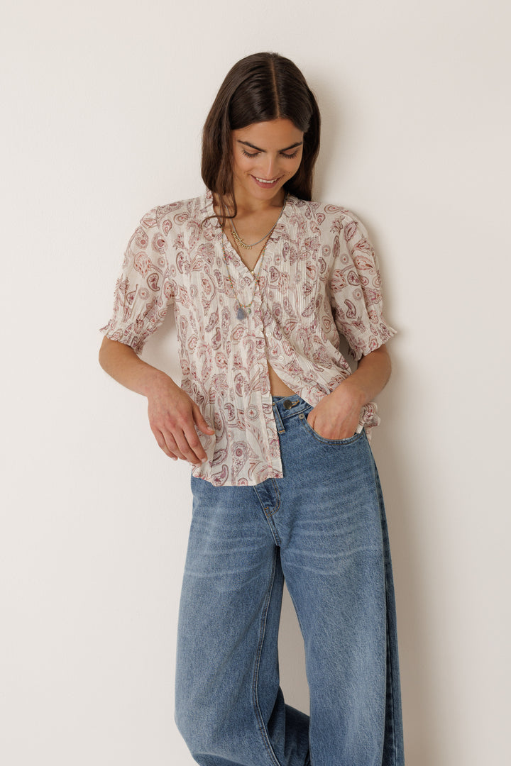 Ruffle Sleeve Paisley Blouse | Indi & Cold