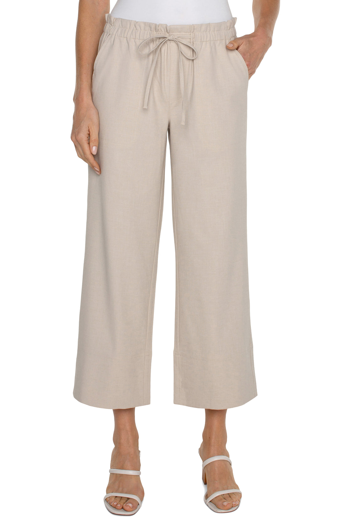 Pull-on Tie Waist Wide Leg Ankle Pant - Dusty Tan | Liverpool