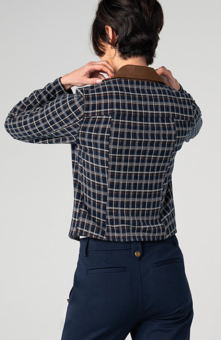 Tartan Contrast Collar Crop Blazer | Liverpool