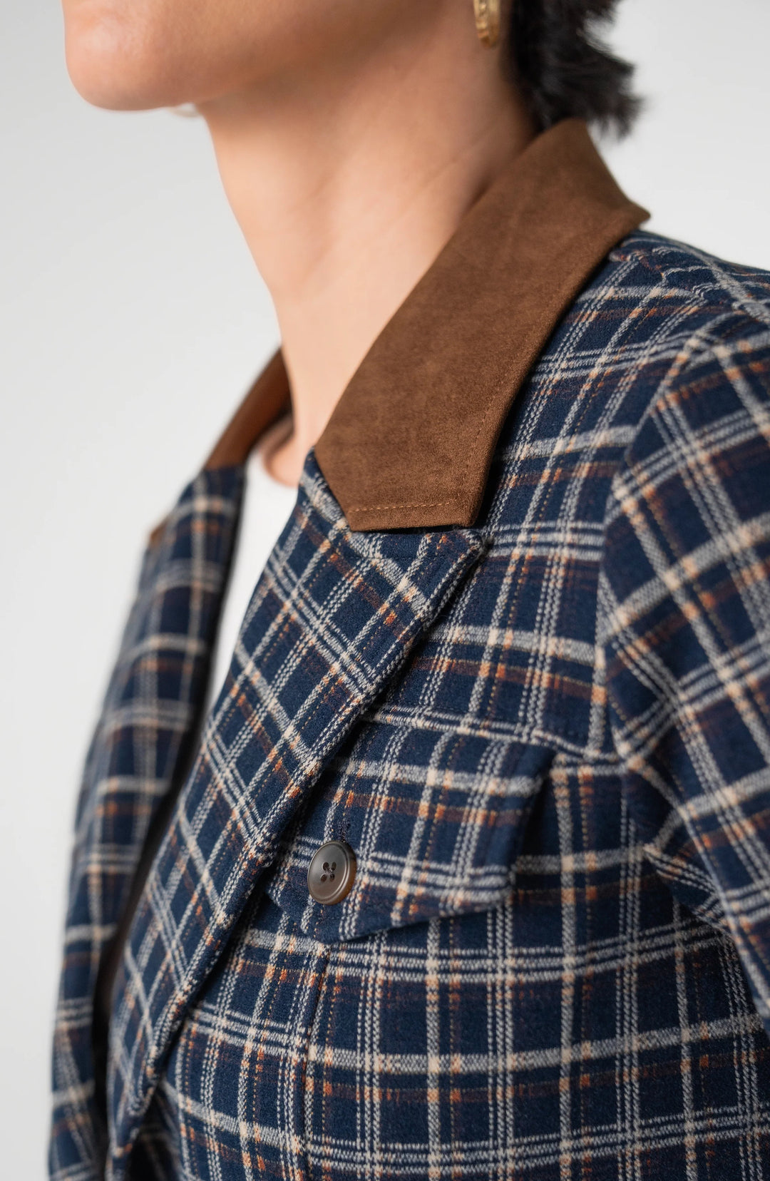 Tartan Contrast Collar Crop Blazer | Liverpool