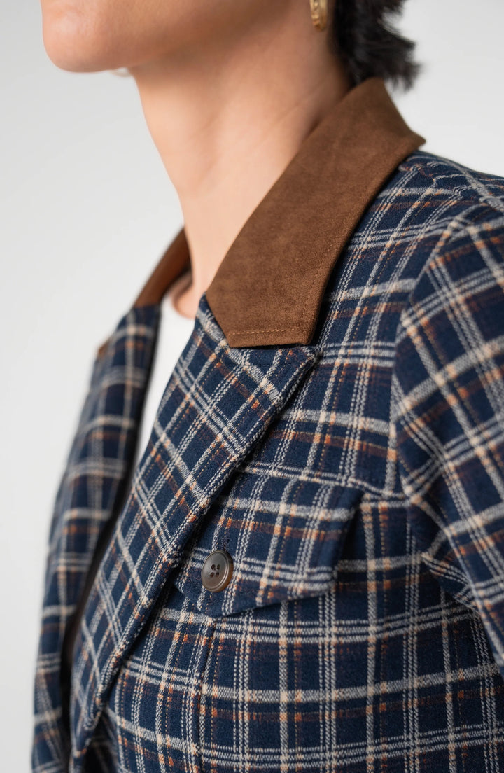 Tartan Contrast Collar Crop Blazer | Liverpool