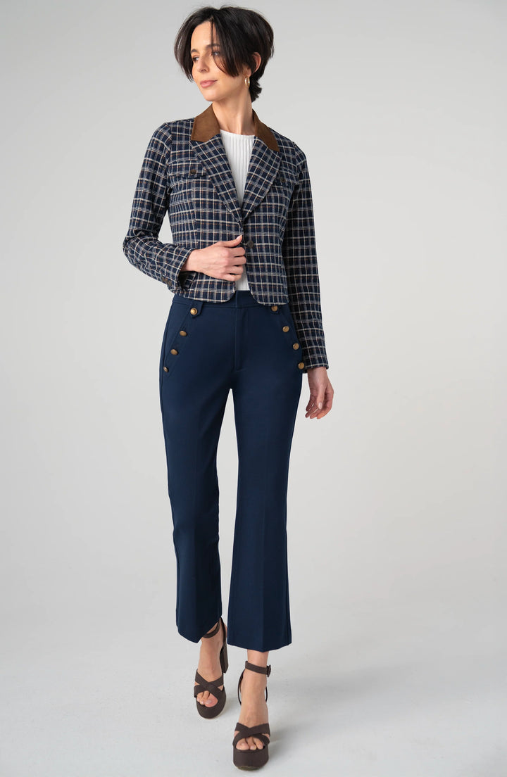 Tartan Contrast Collar Crop Blazer | Liverpool