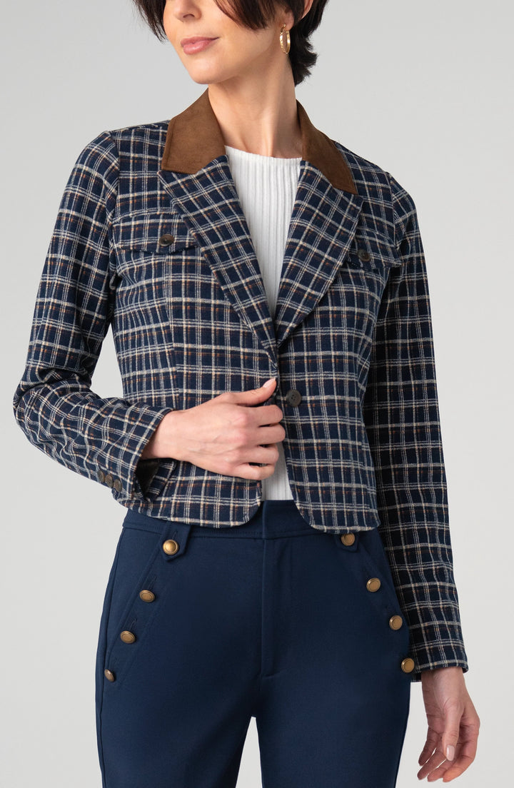 Tartan Contrast Collar Crop Blazer | Liverpool