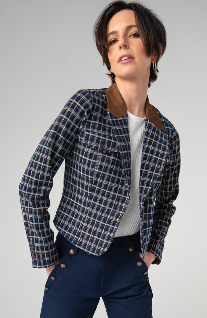 Tartan Contrast Collar Crop Blazer | Liverpool