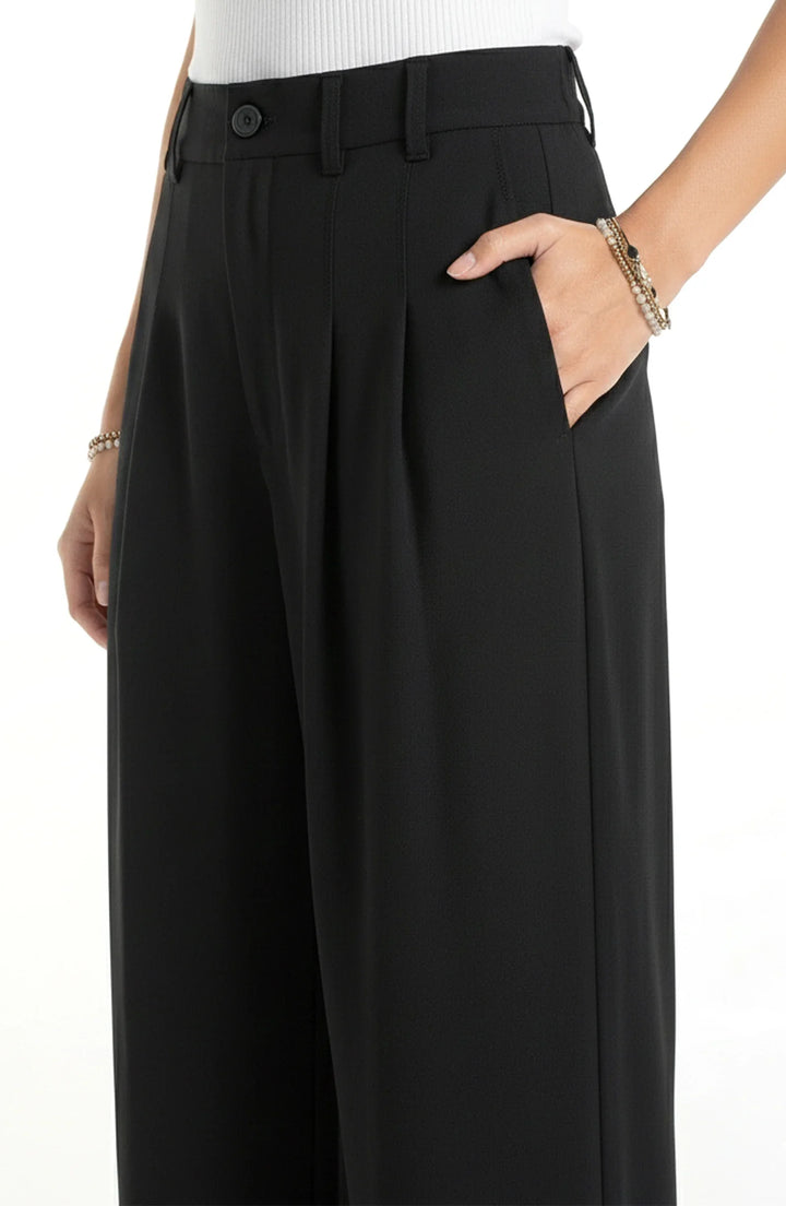 High Rise Pleated Wide Leg Black Trouser | Liverpool