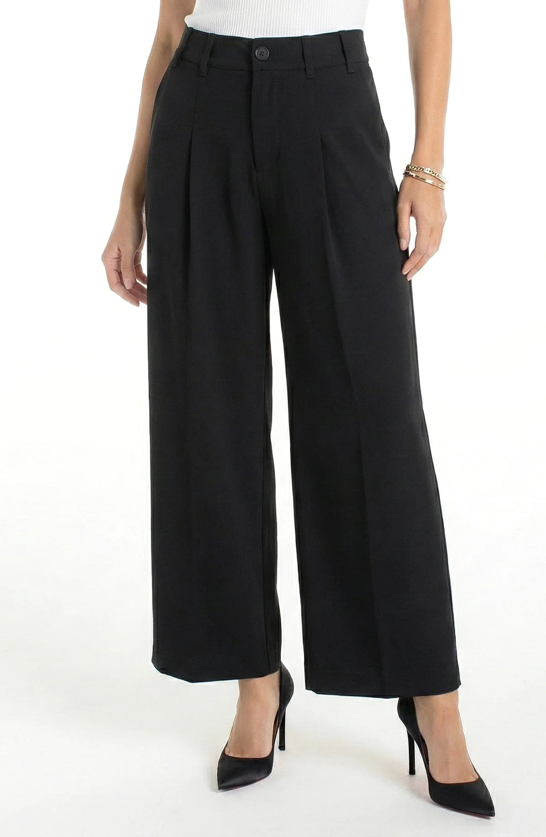 High Rise Pleated Wide Leg Black Trouser | Liverpool