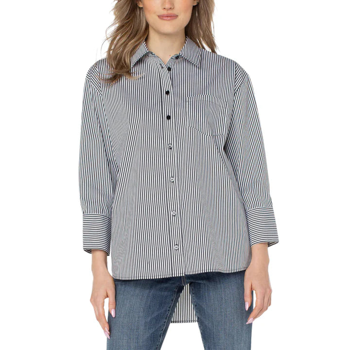 Oversized Classic Striped Button Down Top | Liverpool