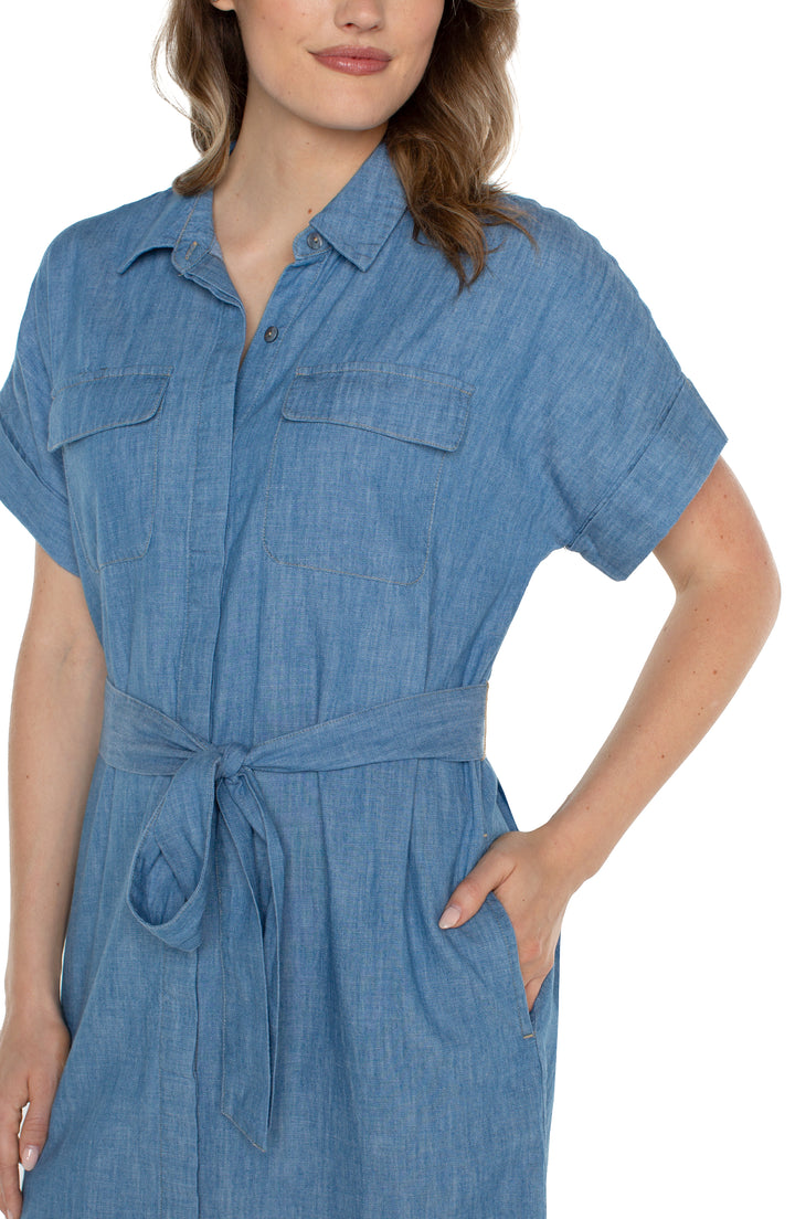 Belted Shirt Dress - Chambray Blue | Liverpool
