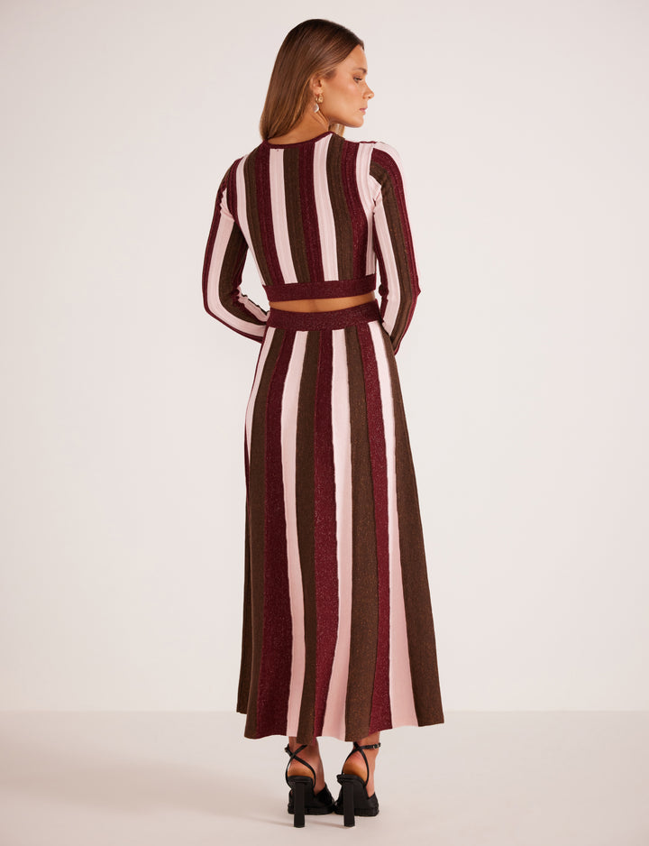 Eden Knit Cut Out Midi Dress - Metallic Stripe | Minkpink - Clearance