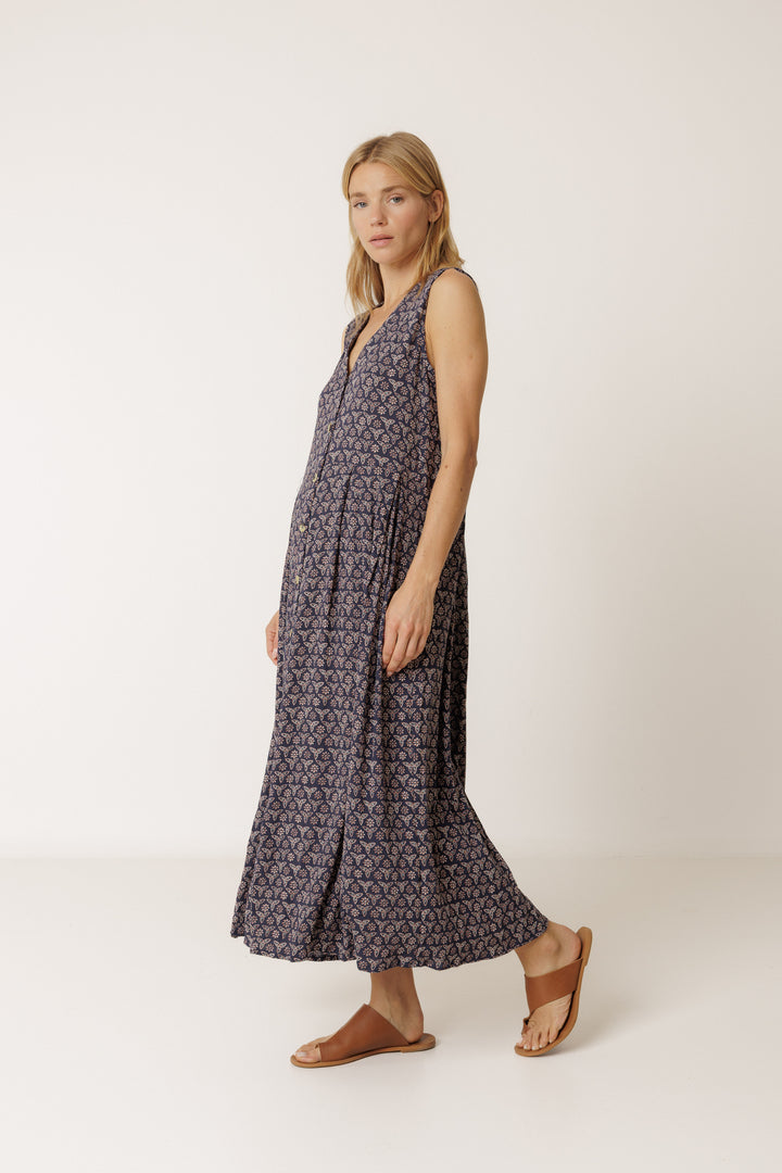 Navy Floral Block Print Dress | Indi & Cold