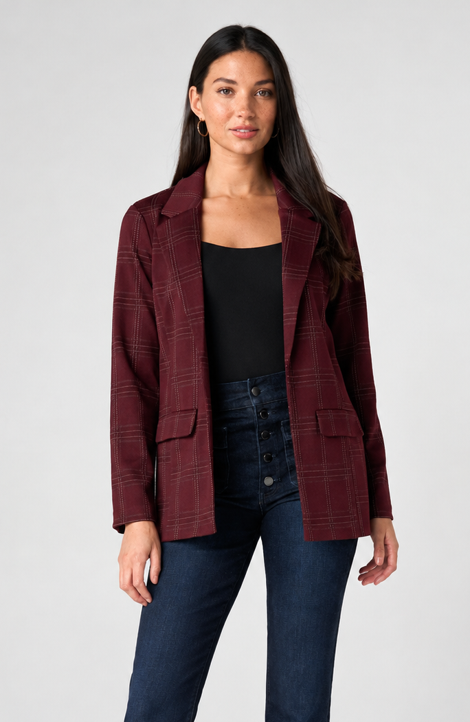 Boyfriend Burgundy Plaid Blazer | Liverpool