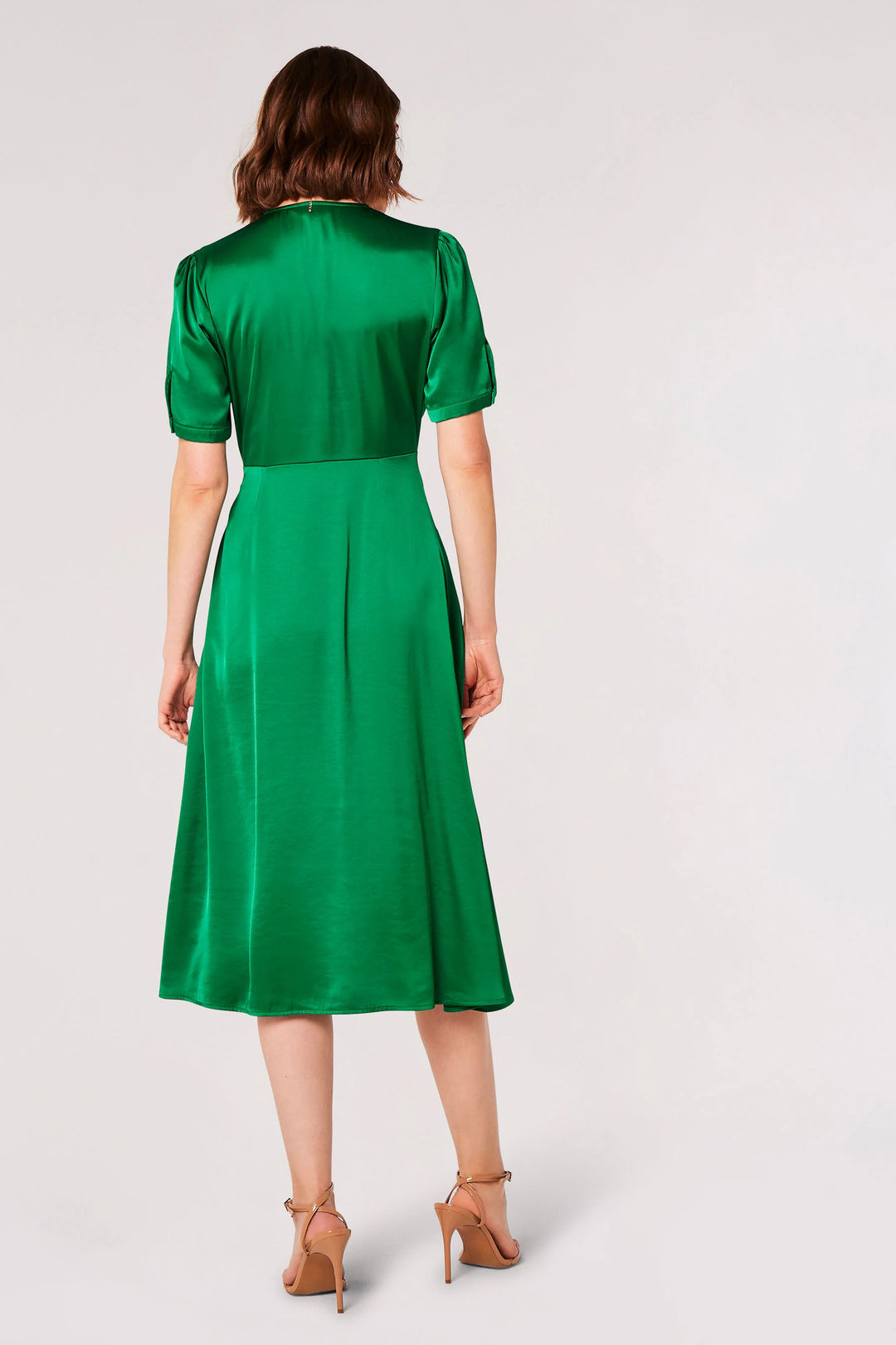 Satin Button Down Midi Dress - Green | Apricot
