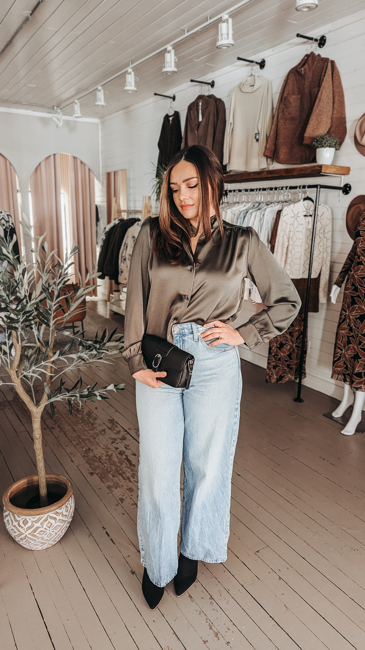 Balicia Satin Blouse - Ivy Green | RD Style