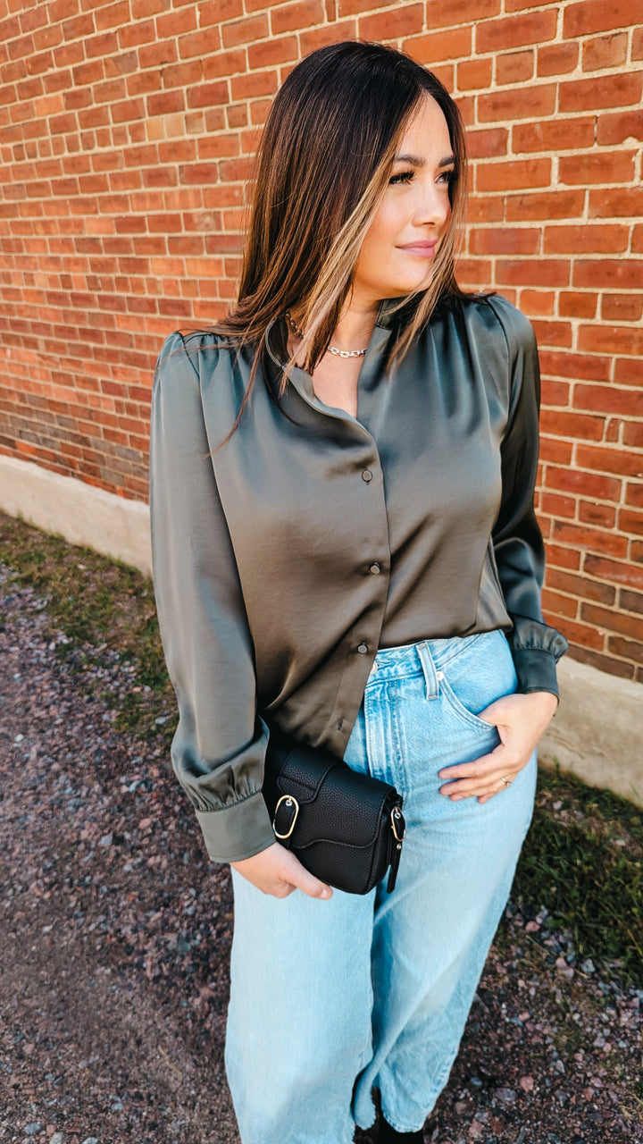 Balicia Satin Blouse - Ivy Green | RD Style