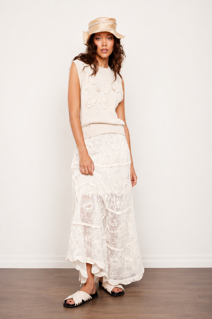 Dilla Embroidered Tiered Maxi Skirt | RD Style