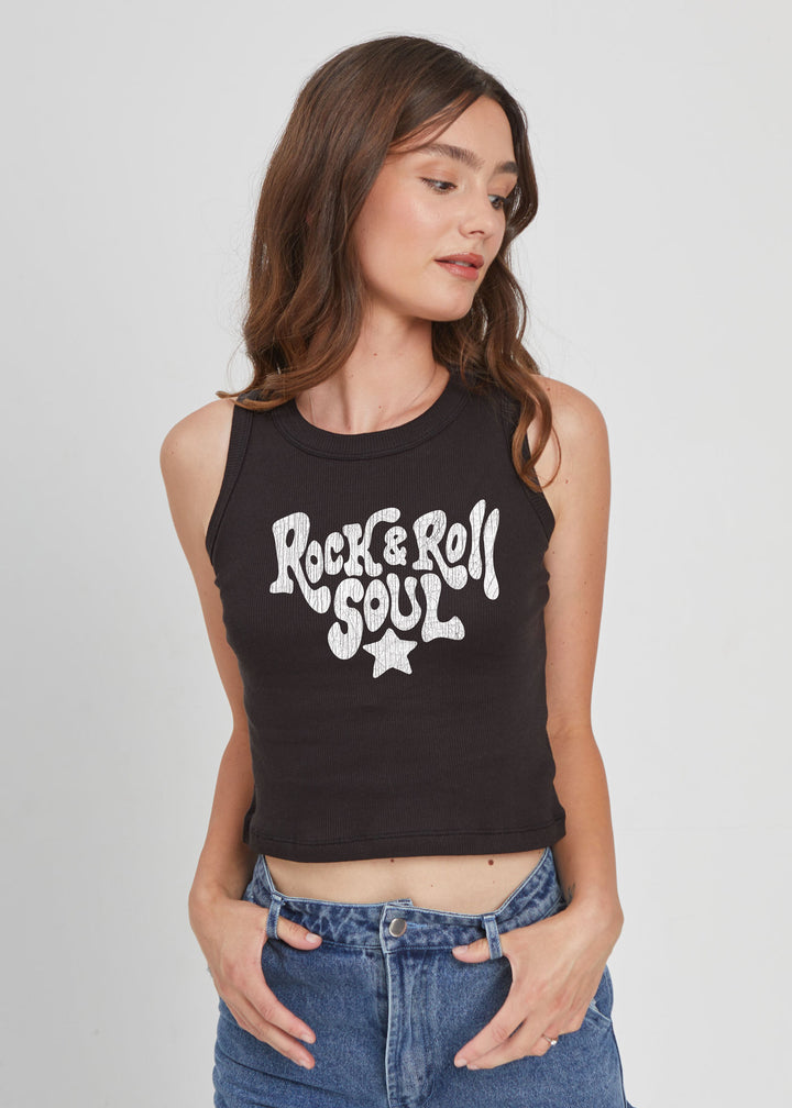 PRESALE Rock & Roll Soul Crop Ribbed Tank - Black