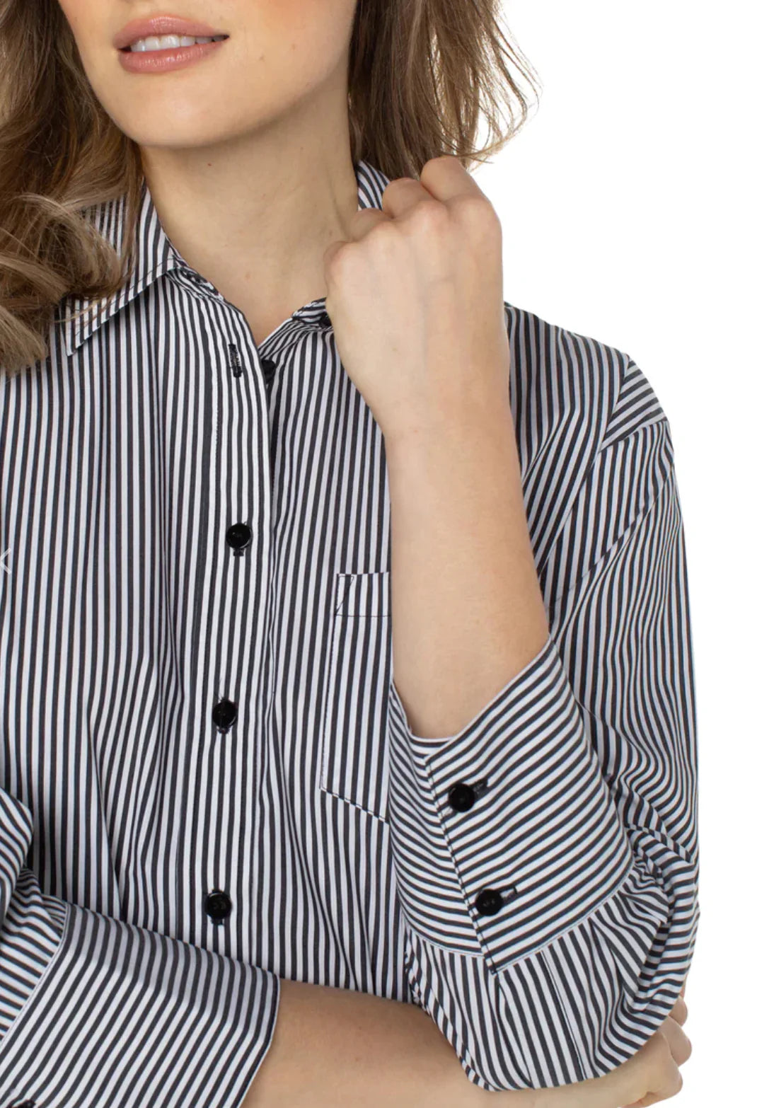 Oversized Classic Striped Button Down Top | Liverpool