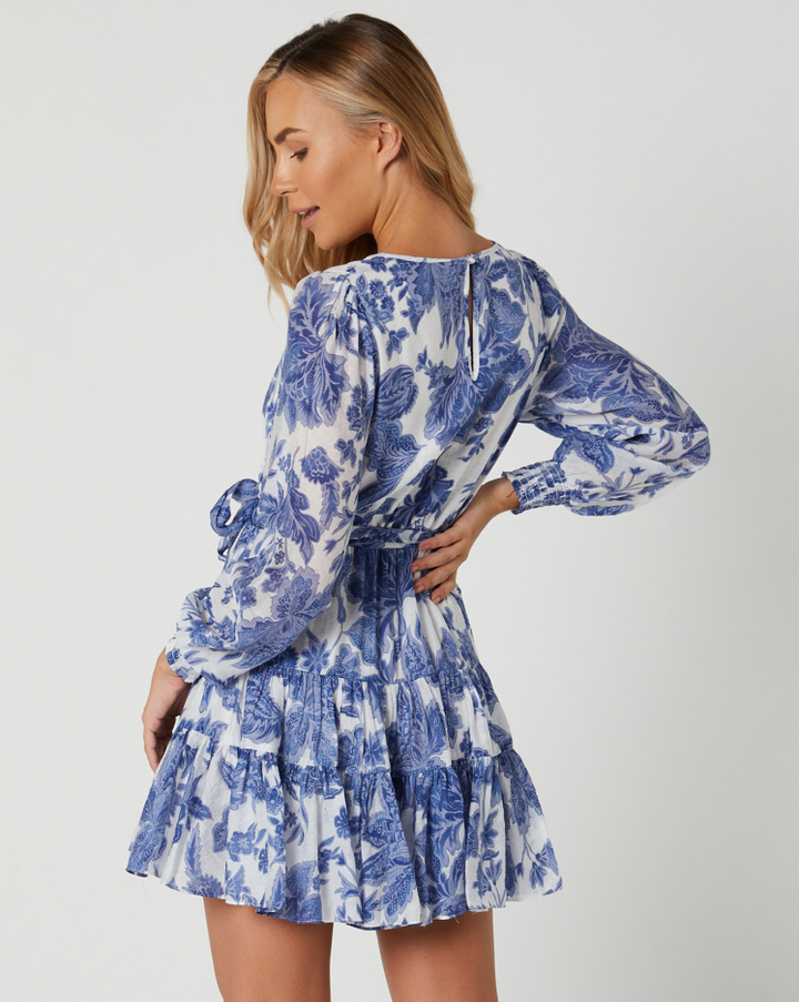 Mini-robe à manches longues Perla - Fleur bleue | Visonrose