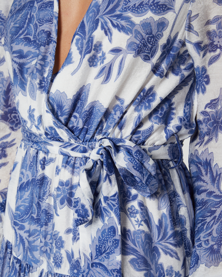 Perla Long Sleeve Mini Dress - Blue Flower | Minkpink