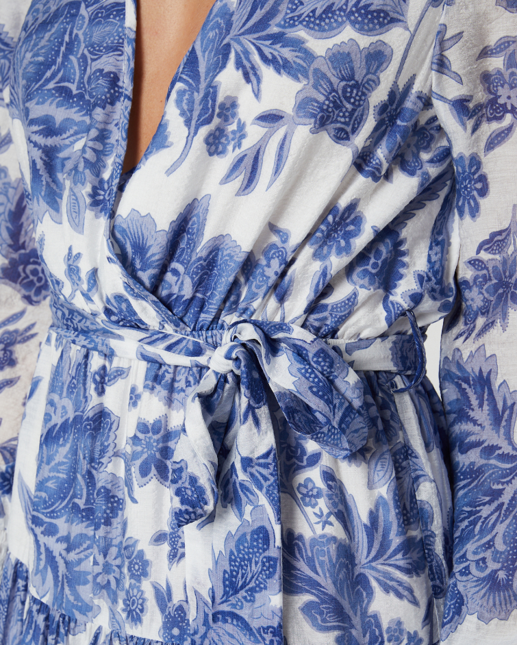 Mini-robe à manches longues Perla - Fleur bleue | Visonrose