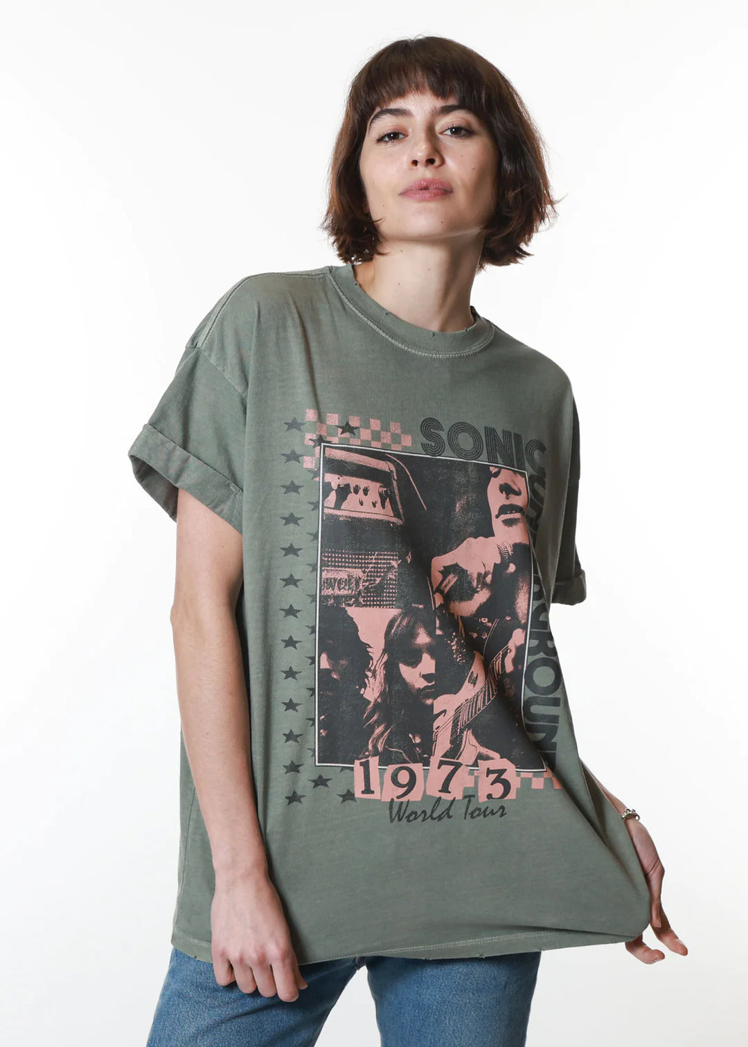 T-shirt graphique Sonic Underground Boyfriend - Vert armée | Girl Dangerous