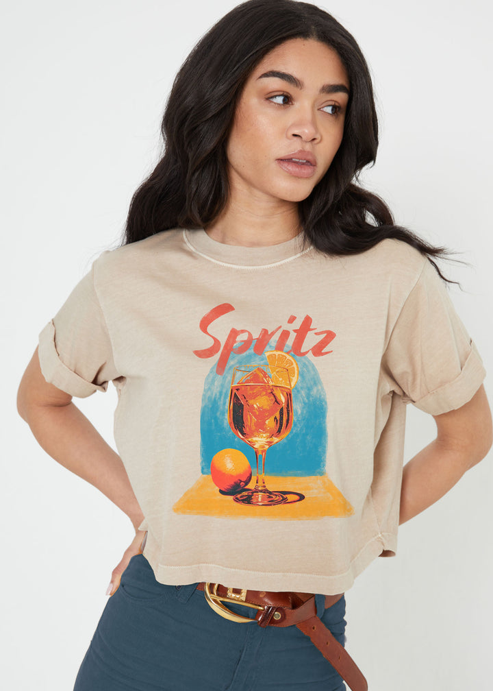 PRESALE Spritz Crop Boyfriend Tee - Sand