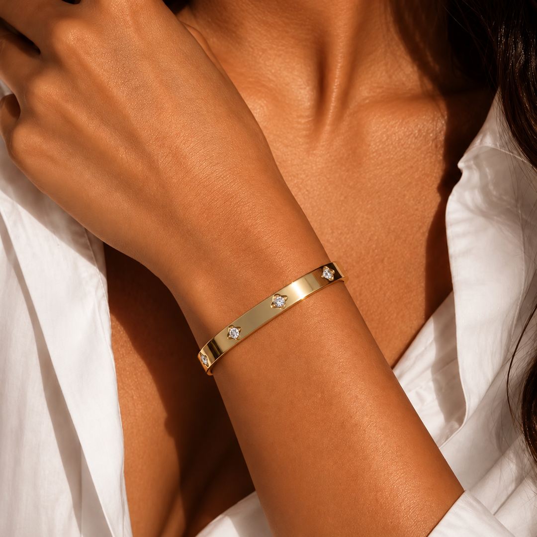 Pattern Zircon Gold Bangle Bracelet | Alysha James Jewelry