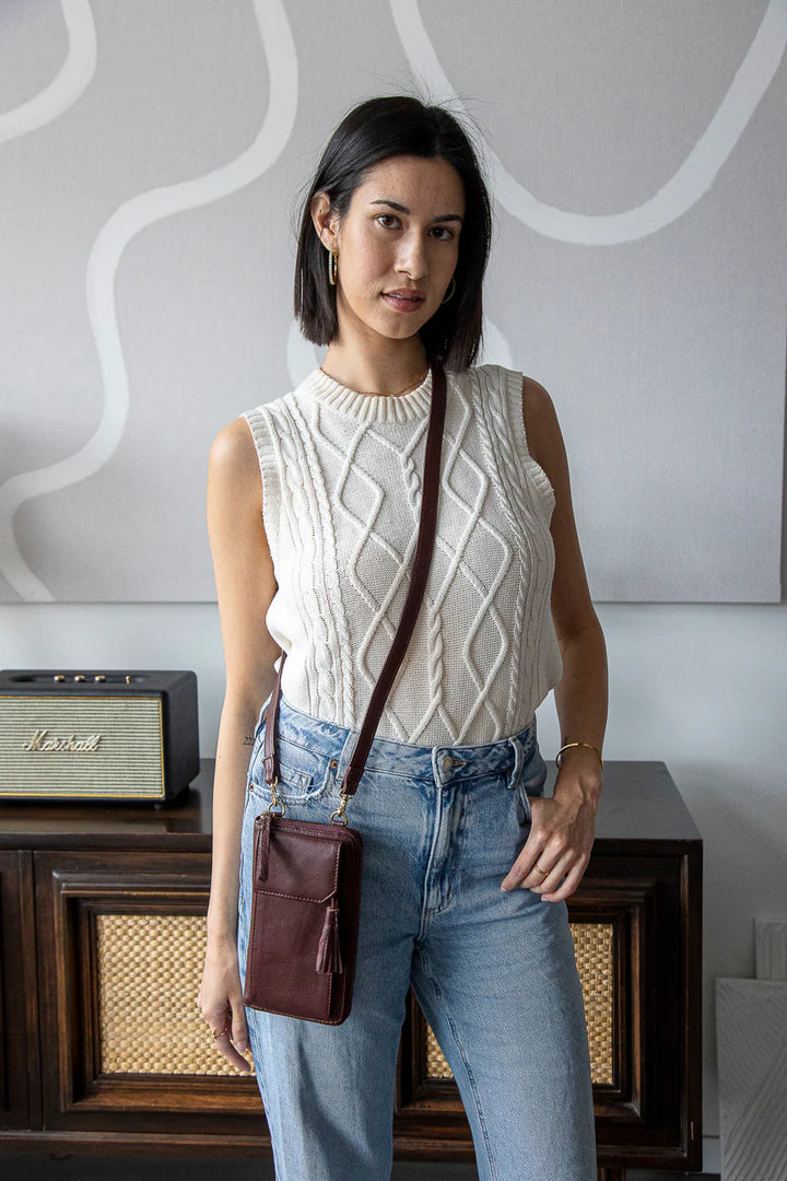 Three Fold Wallet Crossbody - Maroon | Risa Vancouver