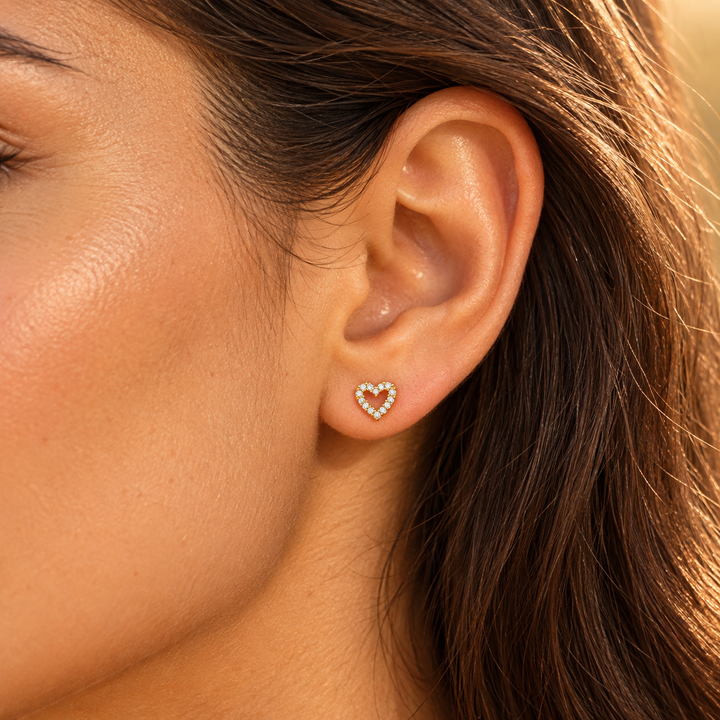 Mini Zircon Heart Stud Gold Earrings | Alysha James Jewelry