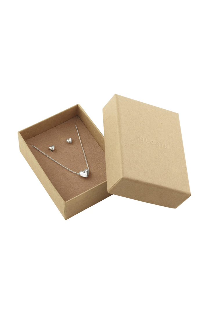 Vernica Recycled Heart Necklace & Earrings Gift Set - Silver | Pilgrim