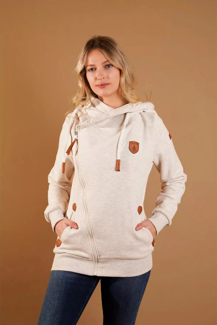 Hestia Heather Oatmeal Zip Cowl Neck | Wanakome