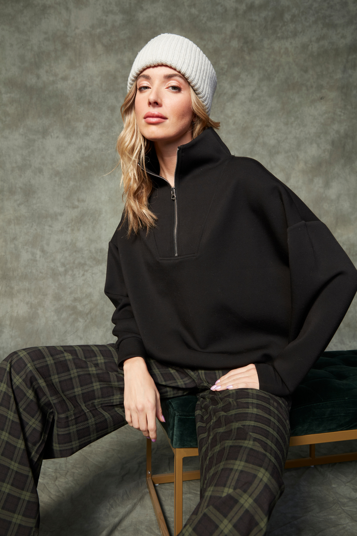 Seanni Soft Knit Half Zip Top - Black | RD STYLE