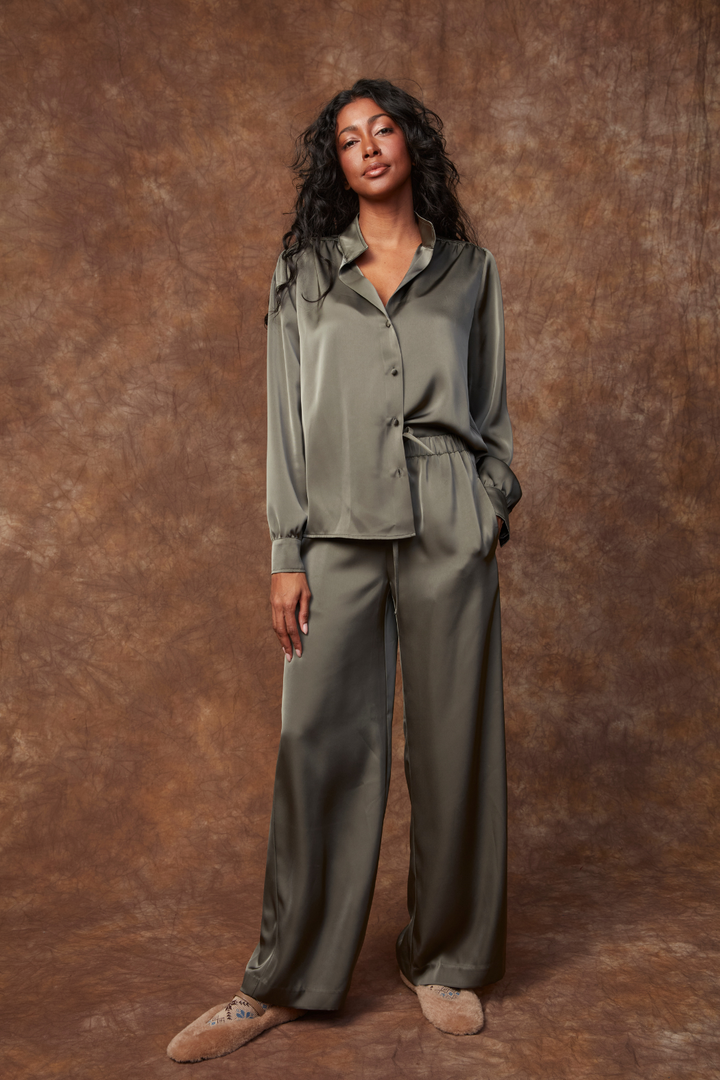 Balicia Satin Blouse - Ivy Green | RD Style