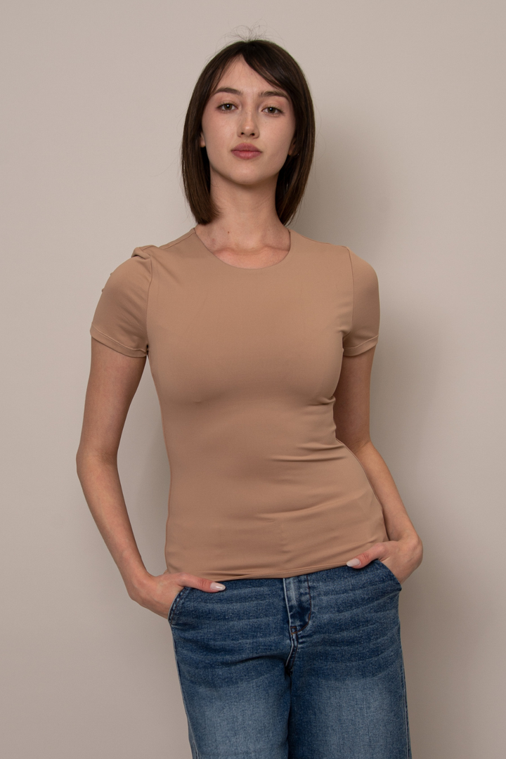 Roxi Second Skin Short Sleeve Top in Almond | RD Style