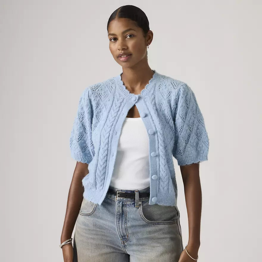 Pauline Pointelle Short-Sleeve Cardigan in Blue | Levi's