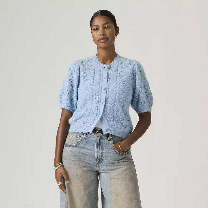 Pauline Pointelle Short-Sleeve Cardigan in Blue | Levi's
