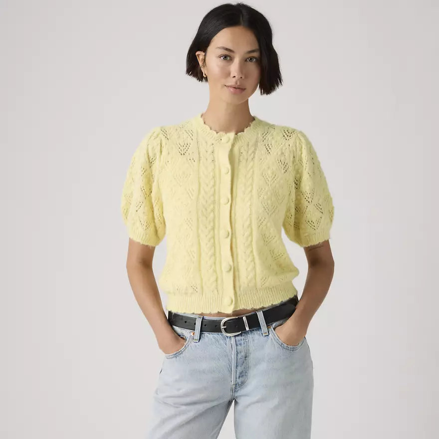 Pauline Pointelle Short-Sleeve Cardigan in French Vanilla Yellow | Levi's