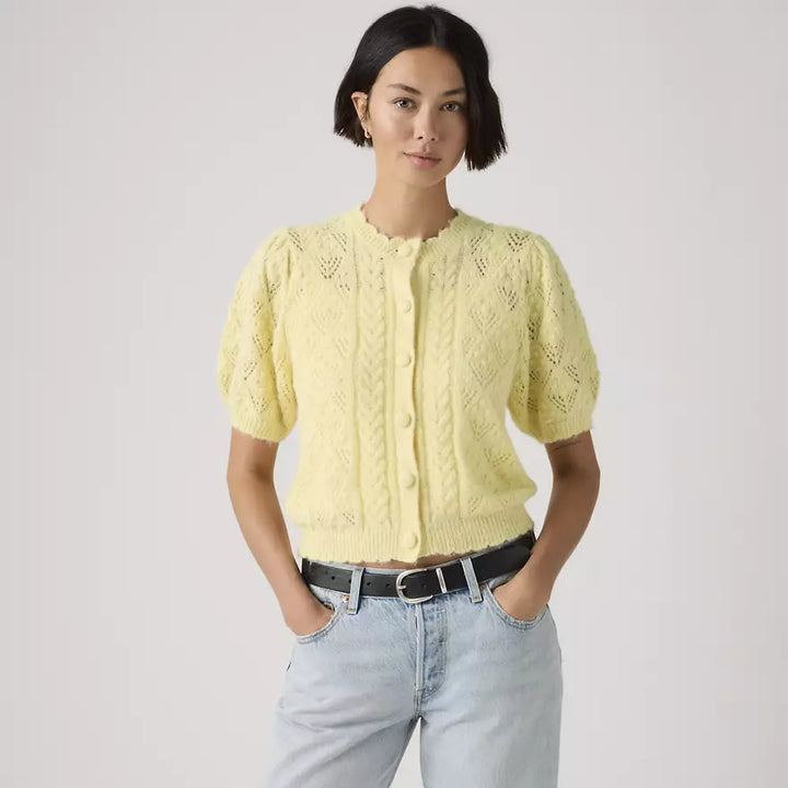 Pauline Pointelle Short-Sleeve Cardigan in French Vanilla Yellow | Levi's